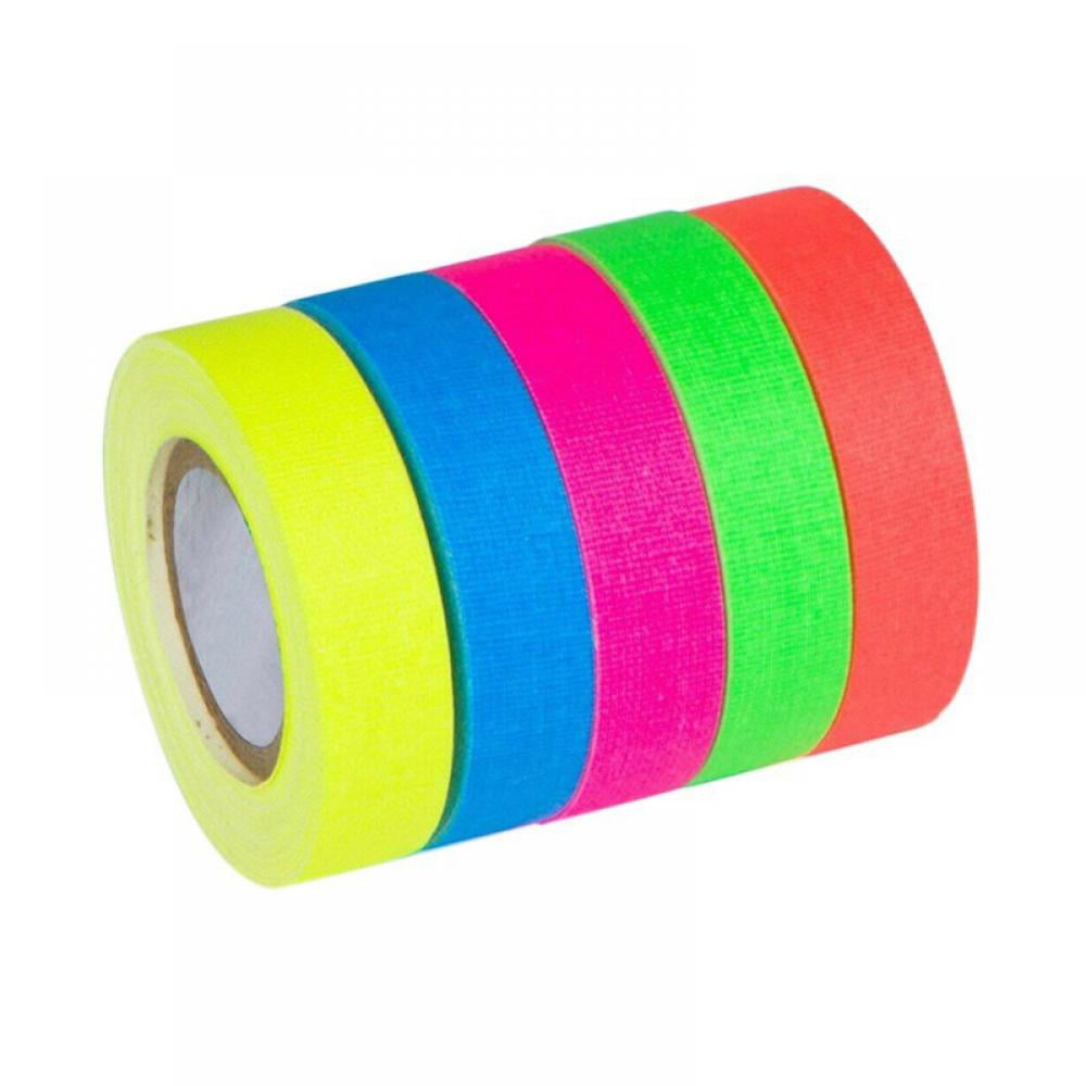 UV Blacklight Reactive (5pack) (5Colors) 12.7mm(5in) X 5m per Color,  Fluorescent Cloth/Neon Gaffer Tape, Super Bright for Glow Party Supplies 