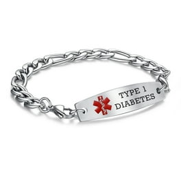 Medical Id Bracelets for Women Stainless steel Heart Chain Medical ID Bracelets 6.5 8 Inch Adjustable with engraving TYPE 2 DIABETES