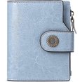 thumbnail image 1 of Cartera de mujer de cuero genuino en tamaño corto Cartera de mujer con bloqueo RFID, 16 ranuras para tarjetas, incluidas 2 ventanas de identificación y 1 bolsillo con cremallera, azul claro, 1 of 5