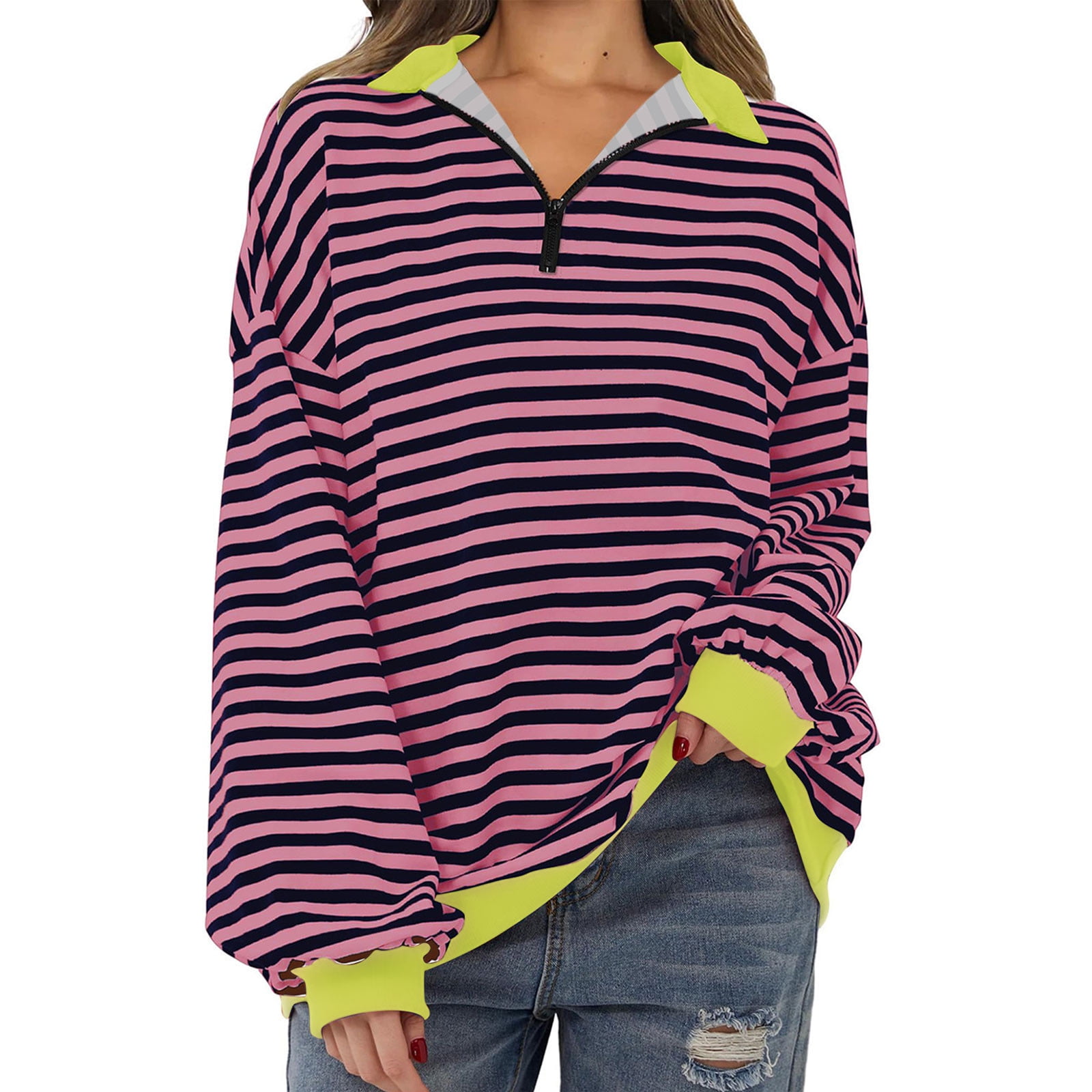 Women's Tops Sale Clearance! Womens Oversized Striped Color Block