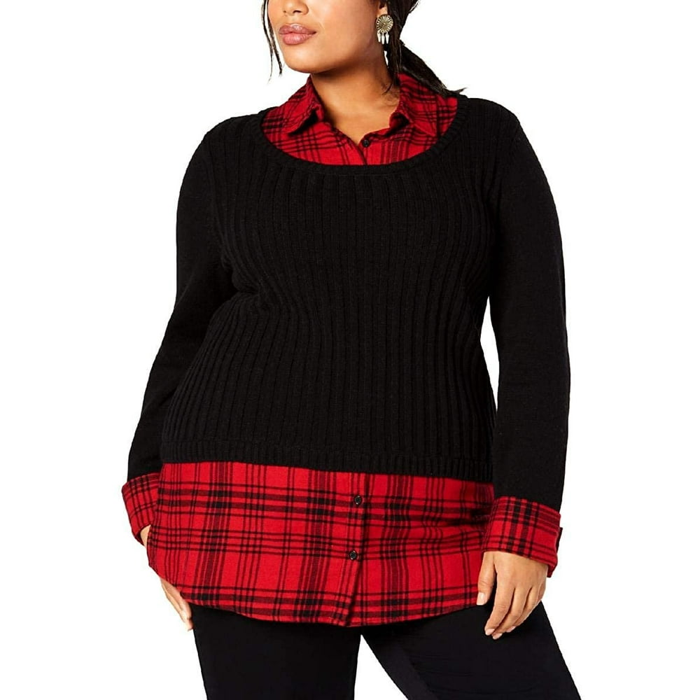 Style & Co. Style & Co. Womens Layered Look Plaid Pullover Sweater