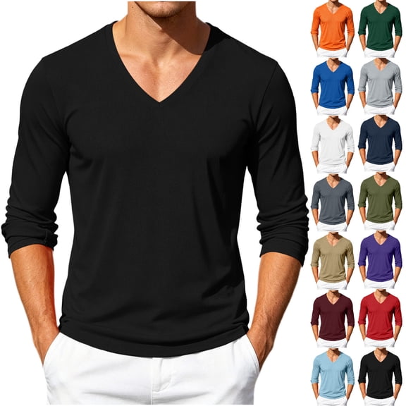 Men's T-Shirts Solid Color V-Neck Mesh Long Sleeve Pullover Casual Daily Wear Breathable Lightweight Top Blouse For Outdoor Sports Home Activity