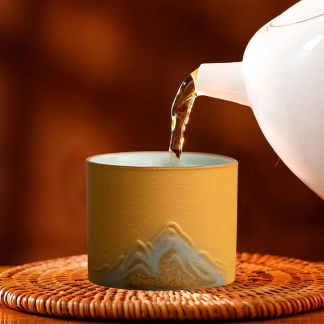 Taza de té de cerámica, taza de café expreso, taza de té de kung fu, taza de té de yerba mate para jugo, agua, café con leche , Amarillo