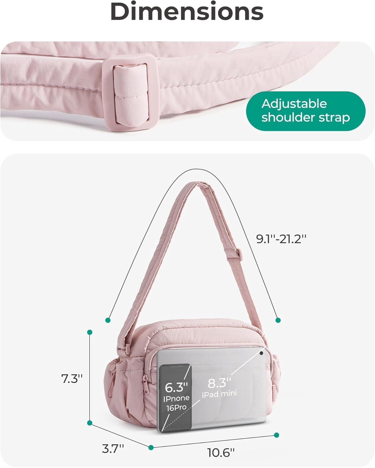 Kwuty Cross Body Purse, Mini Crossbody Bags for Women Travel Purse, Puffy Shoulder Handbag Wallet with RFID Blocking Slots（Pink-Large）