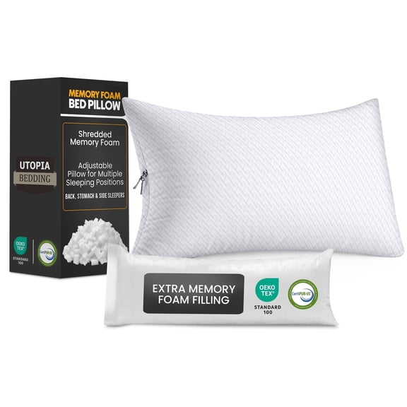 Utopia Bedding Shredded Memory Foam Pillows (King), Cooling Adjustable Bed Pillows for Sleeping with Washable Pillow Case, Back, Stomach and Side Sleeper Pillow, Plush and Supportive (1 Pack)