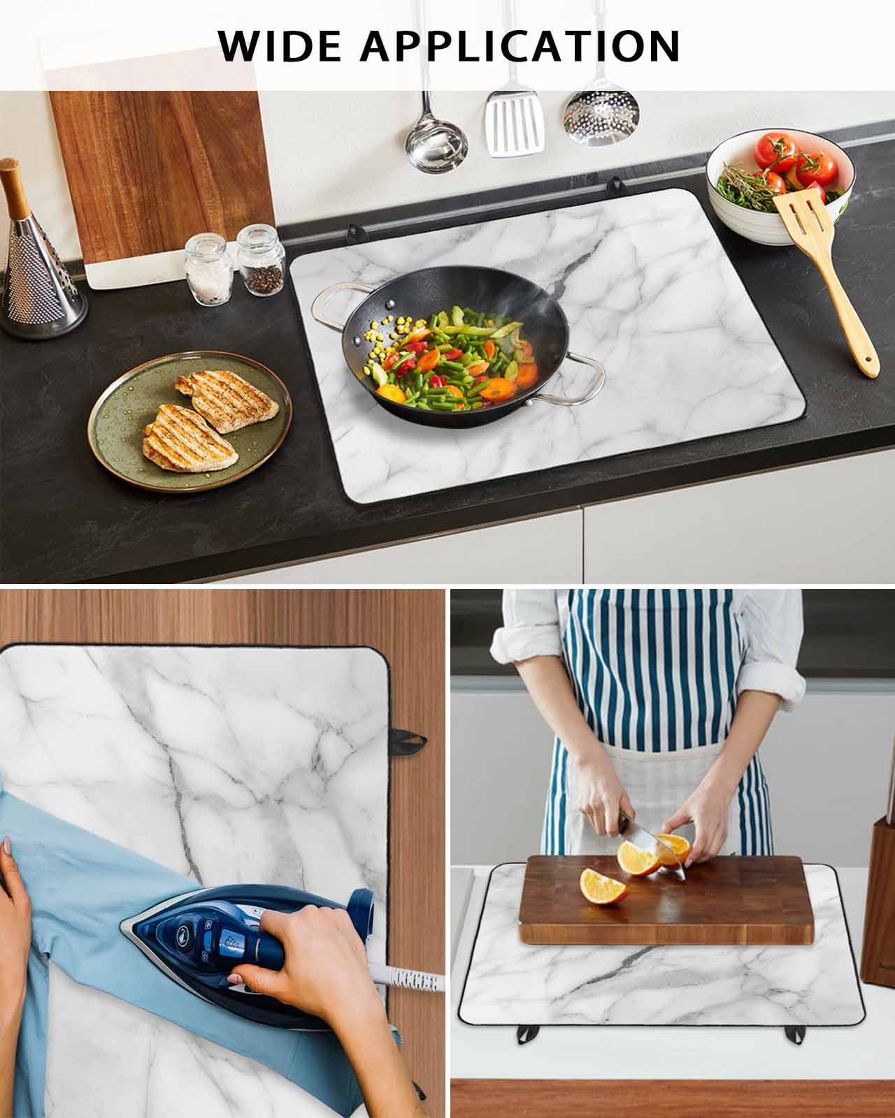 nqOlkjepod Large Induction Cooktop Protector Mat 36"x21", White Marble Stove Top Covers for Electric Stove, Modern Geometric Abstract Minimalist Crack Stove Burner Cover Mats, Glass Top Stove Cover