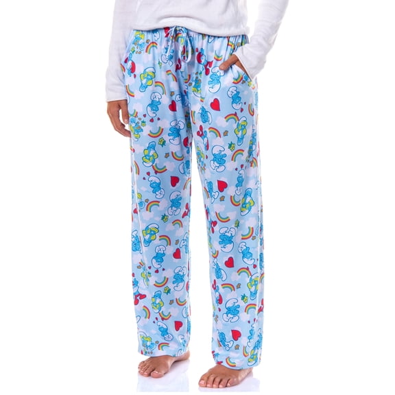 The Smurfs Rainbow Love Women's Papa Smurf Smurfette Character Vintage Cartoon Sleep Pajama Lounge Pants Sleepwear