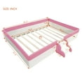 thumbnail image 2 of Harper & Bright Designs Queen Size Floor Daybed Frame with Fence and Stairs, Queen PU Upholstered Floor Bedframe for Girls Boys for Living Room, White+Pink, 2 of 12
