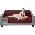 thumbnail image 1 of Original Patent Pending Reversible Large Sofa Protector, Many Colors, Seat Width to 70 Inch, Furniture Slipcover 2 Inch Strap, Couch Slip Cover Throw for Pet Dogs, Cats, Kids, Burgundy Tan, 1 of 8