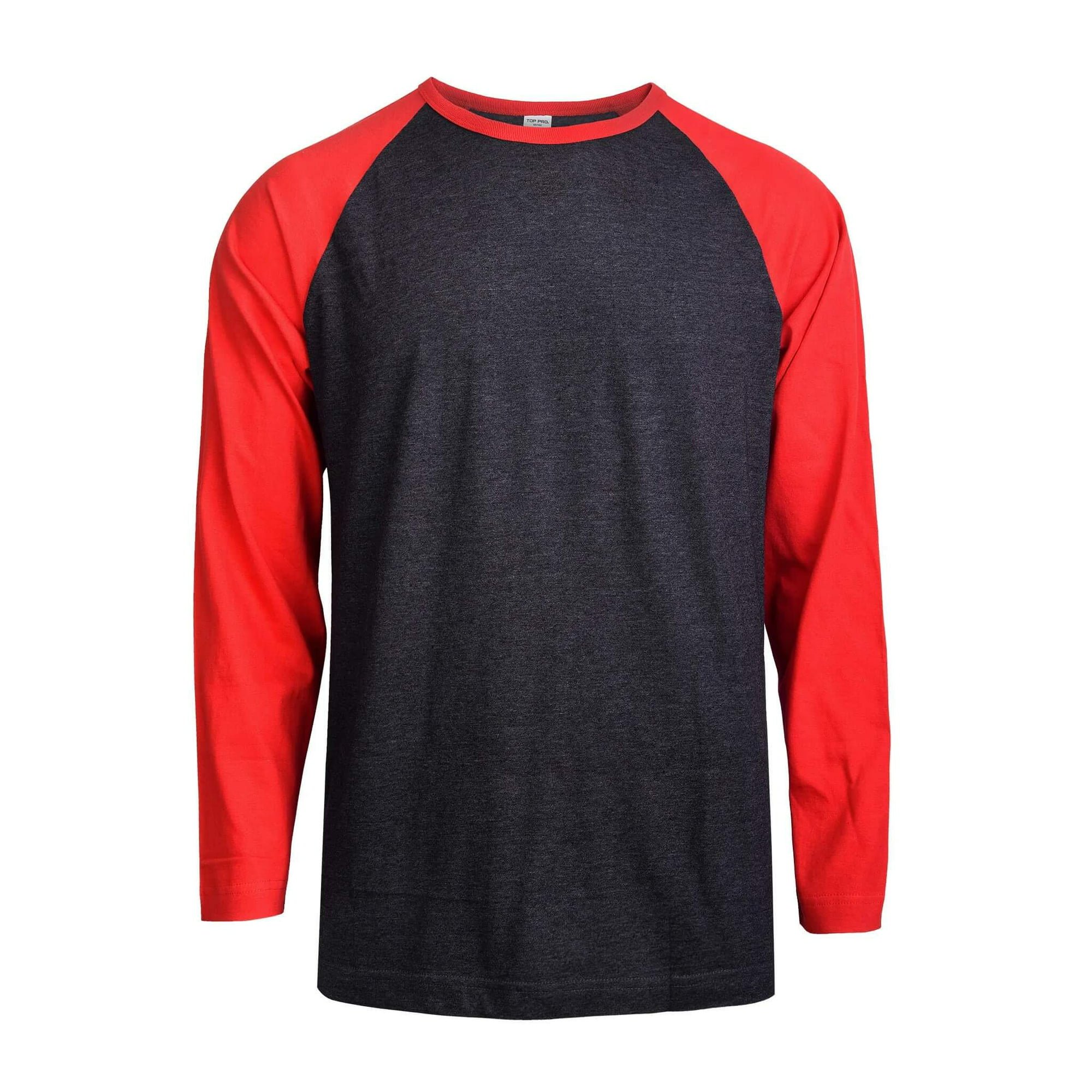 Men's Long Sleeve Crew Neck Baseball Shirt, Casual Dynamic Cotton Raglan T  Shirts, Red/Charcoal Gray S, 1 Count, 1 Pack