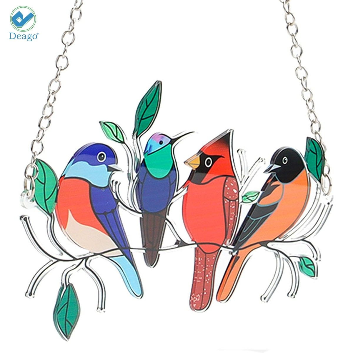 Deago Multicolor Birds On A Wire High Stained Glass Suncatcher Window