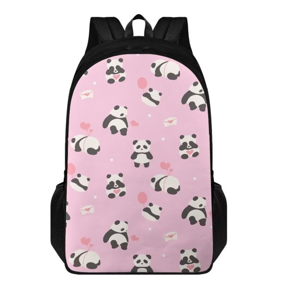 Jeiento Cute Panda Students Backpack Schoolbag for Girls Preschool Shoulder Bag Pink Hearts Elementary Bookbag Big Capacity Travel Rucksack for Kids