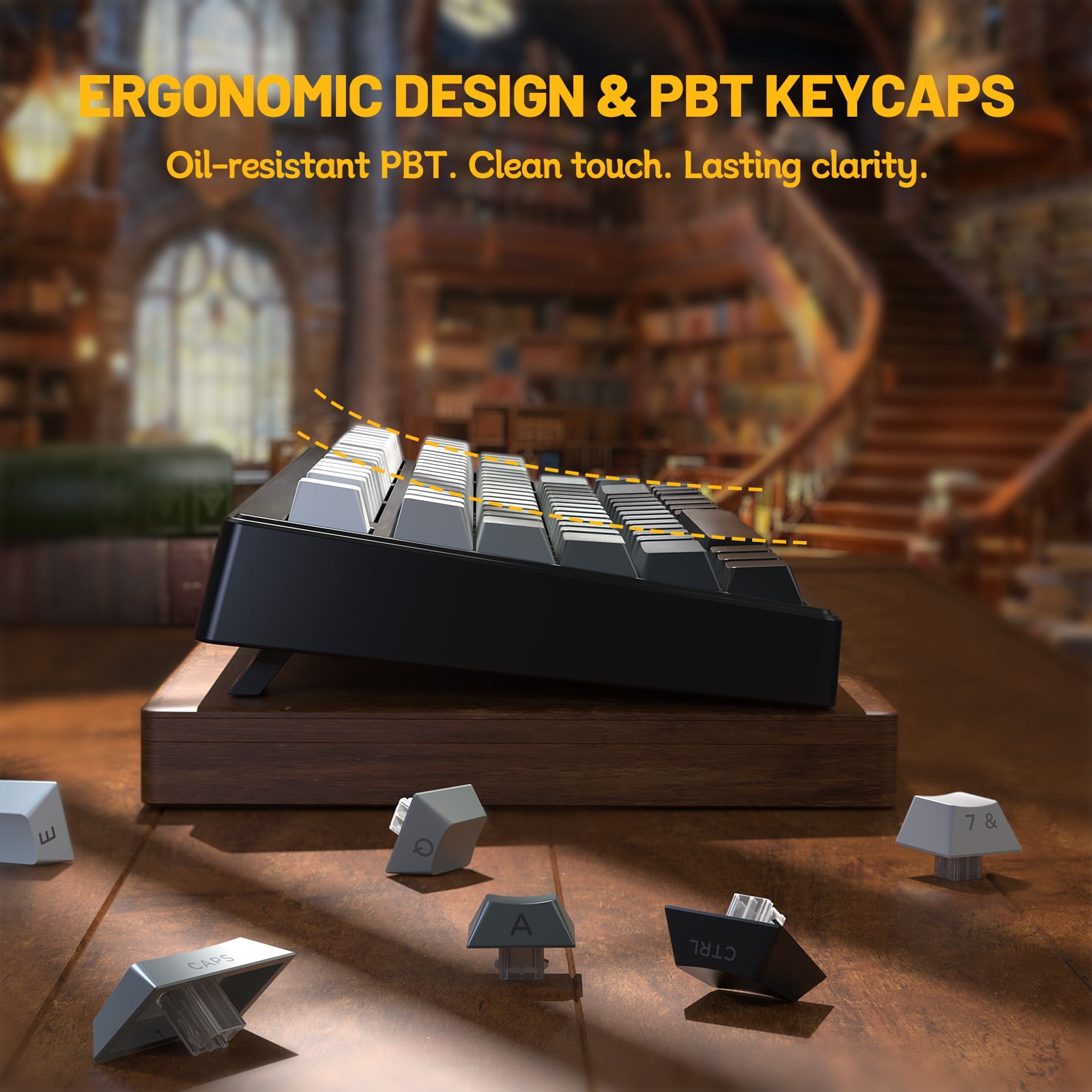 ZIYOU LANG M87V2 Wireless Keyboard, 80% TKL Creamy Keyboard, Low Profile Quiet Typing, Side-Printed PBT Keycaps, RGB Backlit, Gray