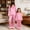 Pink, variant on Mommy and Me Matching Pajamas Long Sleeve Lapel Stripe Print Button Up Tops and Pants Set