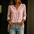 thumbnail image 5 of Linen Shirts for Women Button V Neck Long Sleeve Tops Dressy Casual Loose Blouses, M, 5 of 5