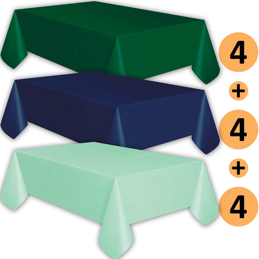 12 Plastic Tablecloths Forest Green, Navy, Mint Premium Thickness