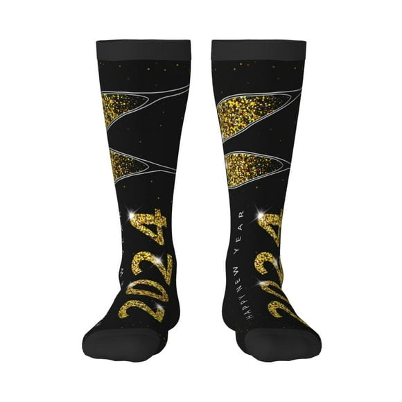 Wukai Happy New Year 2024 (2) for Contrast Color Stockings, Sports Fitness Adult Long Socks, Unisex