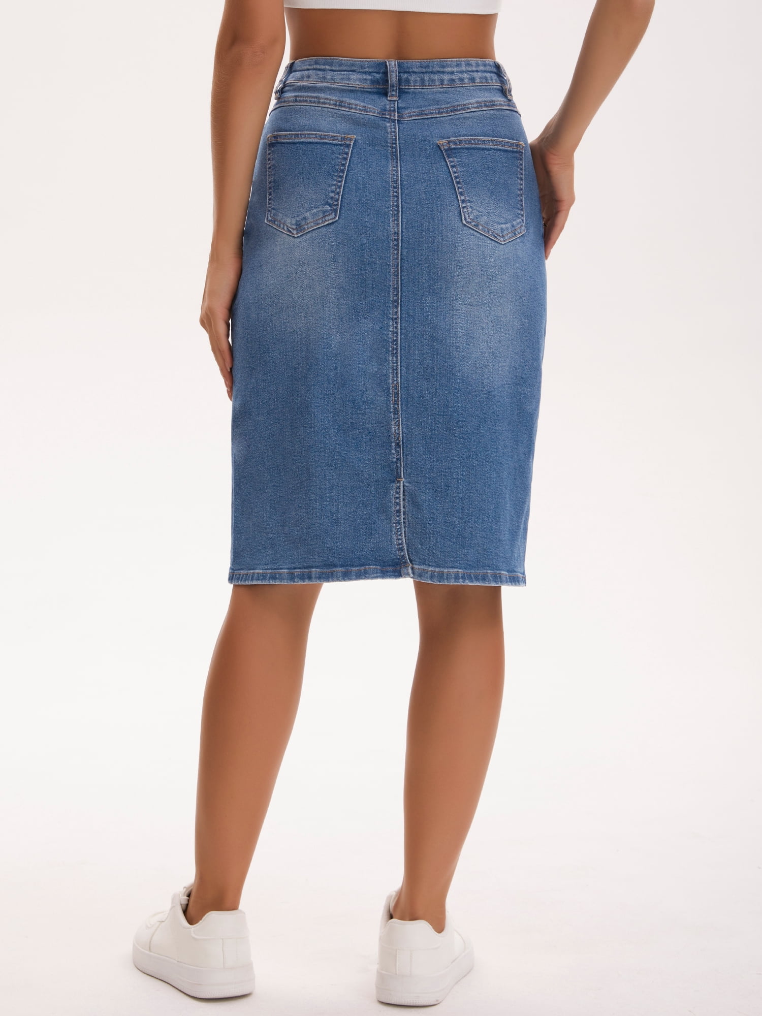 DARING DIVA Women's Jean Back Slit Stretch Below Knee Length Denim Skirts XXL Blue