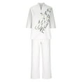 thumbnail image 5 of Women's 2 Piece Lounge Sets Oversized Loose Casual Outfits Latter 3/4 Sleeve Collar V Neck Shirts Straight Wide Leg Pants, White, L, 5 of 5