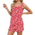 thumbnail image 6 of JULMCOMO Two Piece Sets for Women Floral Print Square Neck Casual Outfits Sleeveless Tank Top Drawstring Lounge Summer Short Sets with Pockets Red M, 6 of 8