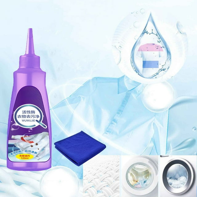 Limpiadores domésticos, descontaminación de ropa con enzimas activas, lavado limpio, quitamanchas líquido 120 ml para manchas de aceite y amarilleo, quitamanchas instantáneo 120 ml, detergente