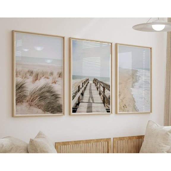 Luvia Coastal Walkway Set Of 3 Pampas Grass Print, Beach 3 Piece, Neutral Gallery Set, , Modern Wall Decor Set 3 Prints 8x12 UNFRAMED