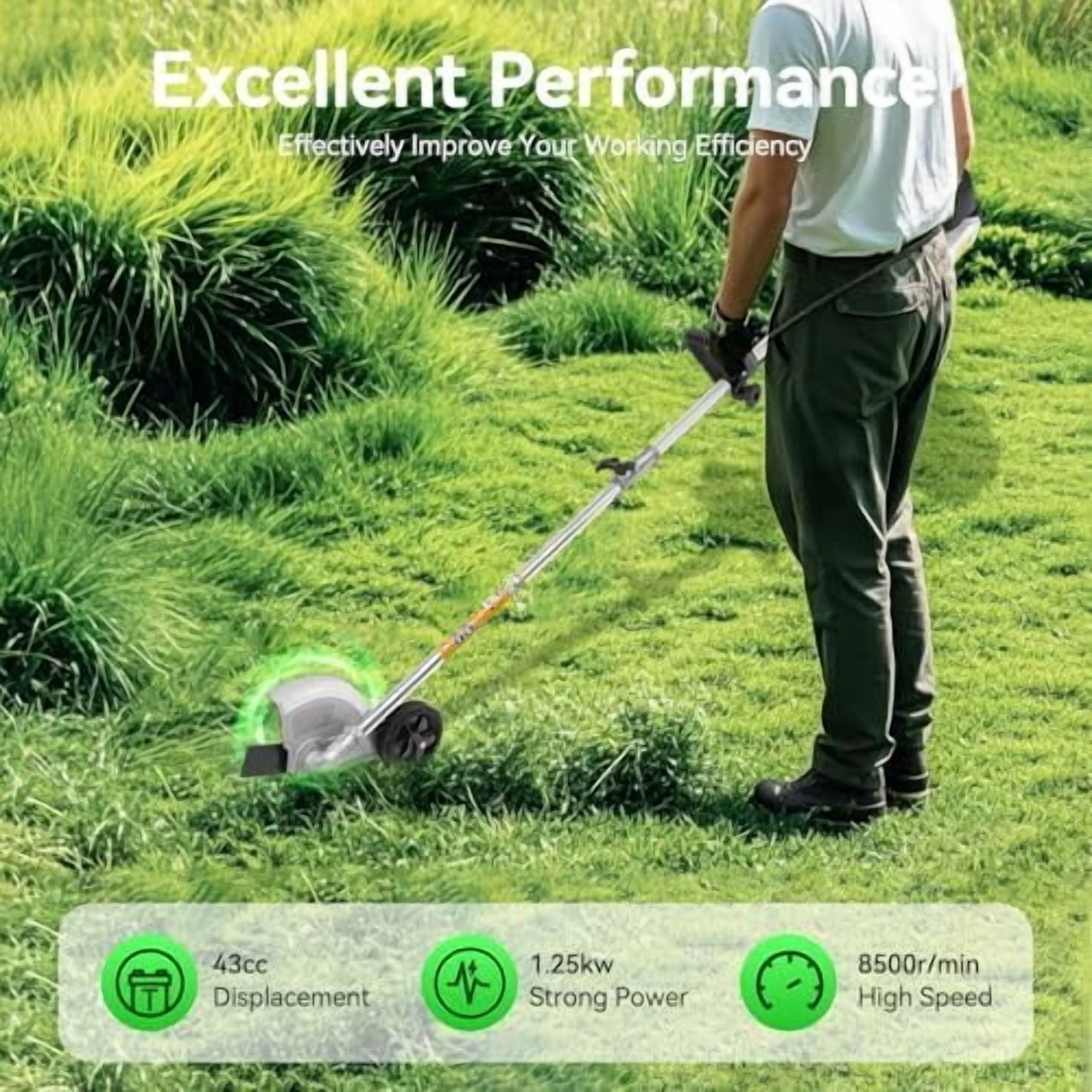 43cc Gas Weed Wacker, 2-Stroke String Trimmer/Edger Single Cylinder Air Cooled Engine with Heavy Duty Straight Shaft Lawn Mower Strings for Home Lawn Orchard Tea Garden Mowing$$Garden & Patio