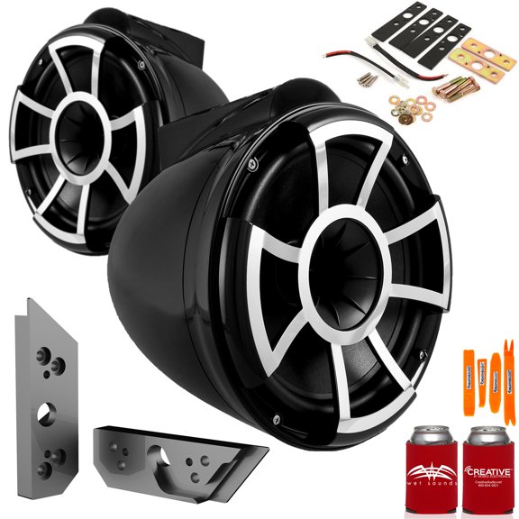 Wet Sounds REV10B-X 10" Black Tower Speakers with Malibu G5 Tower Adapters