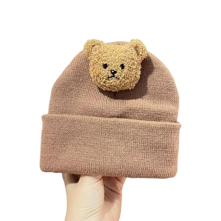 

Pudcoco Baby Knitted Hat Soft Warm Cute Cartoon Bear Doll Label Winter Cap