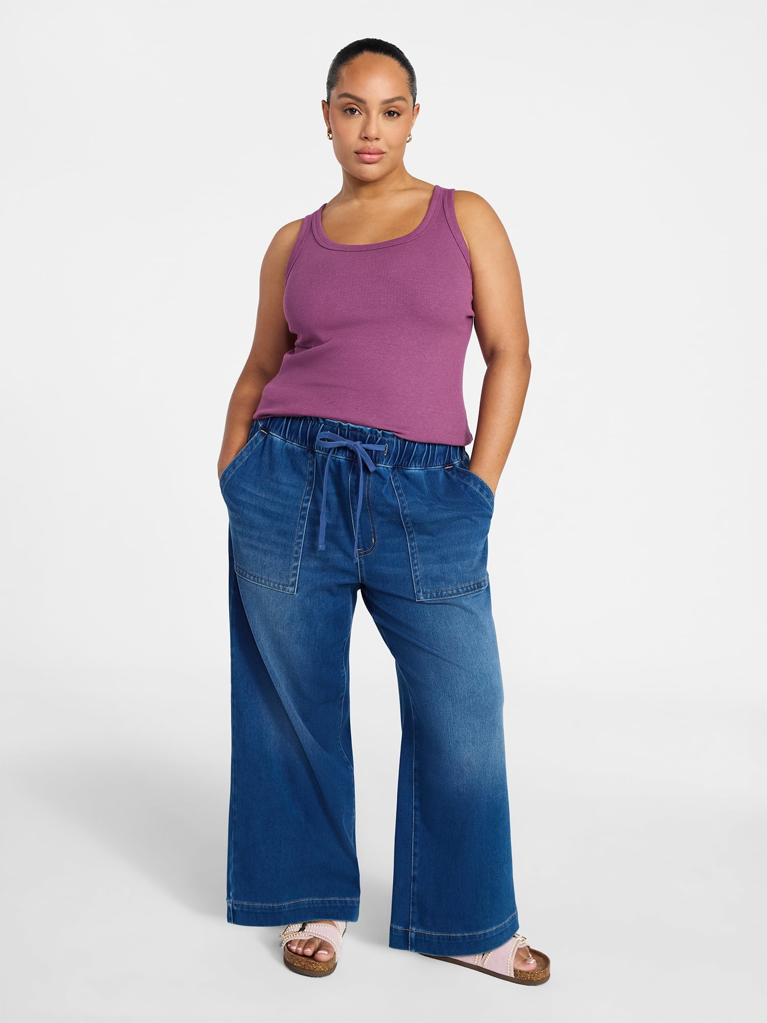 Terra & Sky Women's Plus Sleeveless Ribbed Scoop Neck Tank Top, Sizes 0X-5X