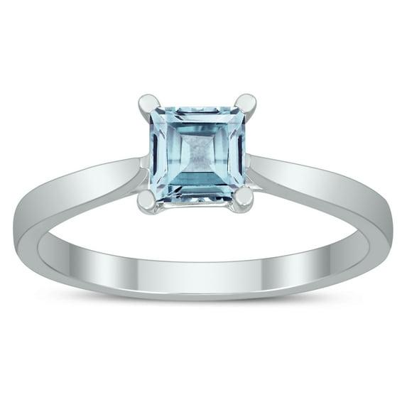 SZUL Women's Square Princess Cut 5MM Aquamarine Solitaire Ring in 10K White Gold