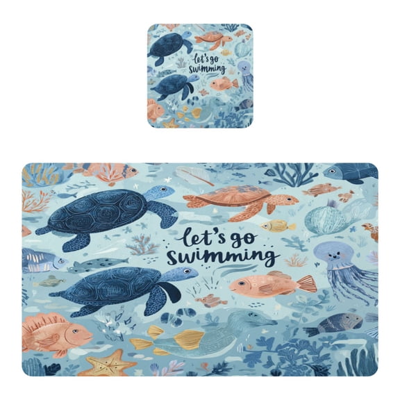 Square Leather Placemat Set One SizeX1 Heat-Resistant Washable Kitchen Table Decorations Submarine World