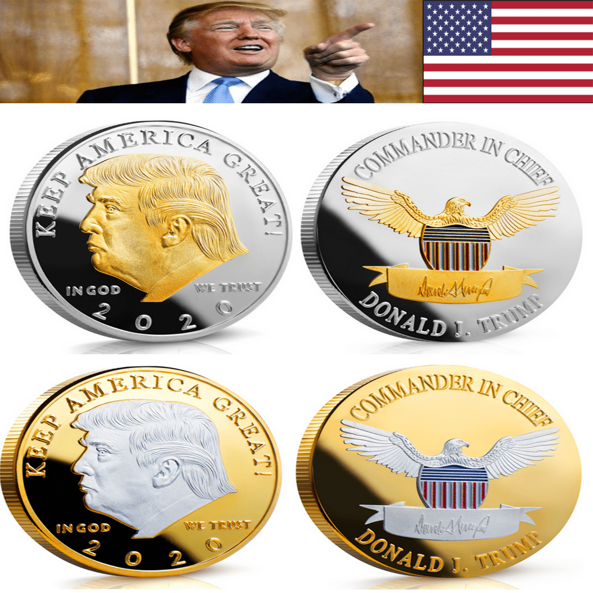 20Pcs 2020 President Donald Trump Gold&Silver Plated EAGLE Commemorative Coin LN