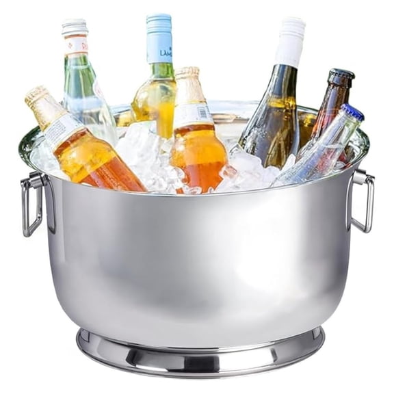 Insulated Beverage Tub Large Ice Bucket with Handles Double Wall Stainless Steel Ice Bucket and Cooler for Wine, Drinks, Bar, Party, and Gift Beverage Cooler for Indoor and Outdoor Parties