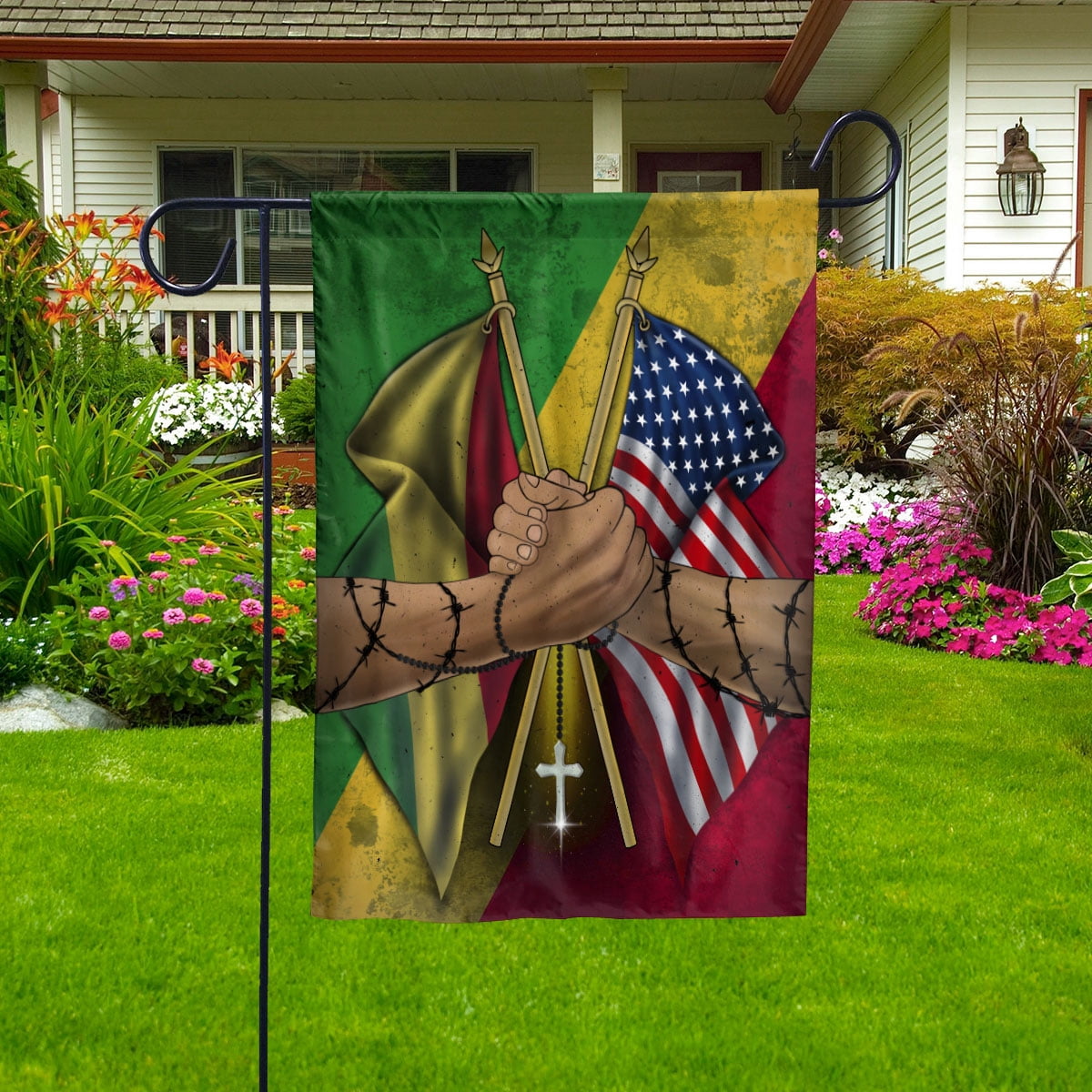 Flags Congolese Handshake American Flag Friendship USA Republic Of The Congo Congolese Part House Flag, Double-Sided Decorative Outdoor Flag, Patriotic Polyester Yard Flag 29.5 x 39.5 in