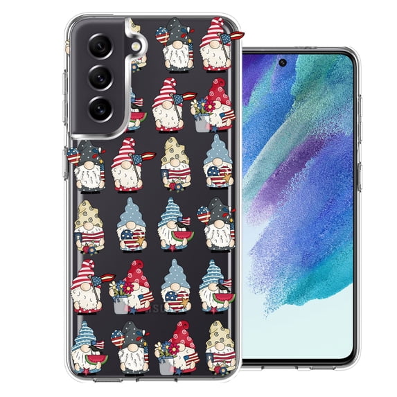 MUNDAZE Samsung Galaxy S21 FE USA Fourth Of July American Summer Cute Gnomes Patriotic Parade Double Layer Phone Case Cover