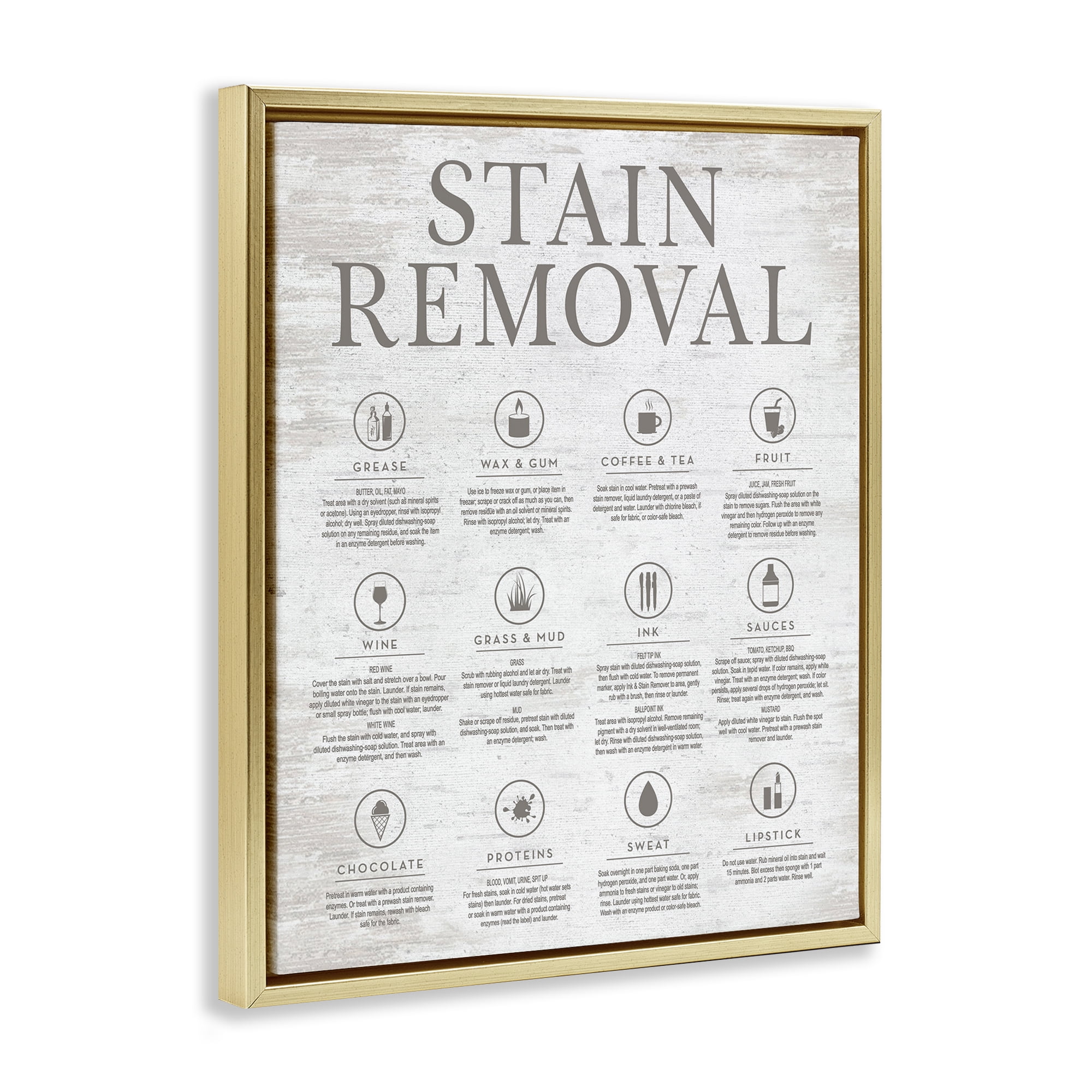 Stupell Industries Rustic Stain Removal Typography Painting Gold Floater Framed Art Print Wall Art, 25 x 31