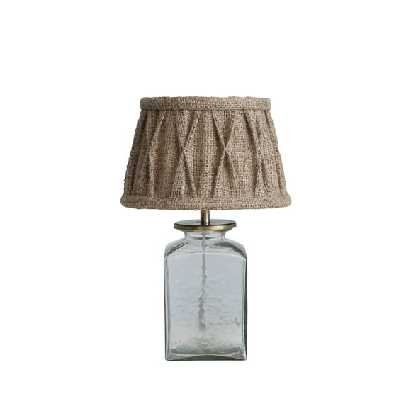 Creative Co-Op Farmhouse Glass Table Lamp with Pleated Jute Shade, Clear and Natural
