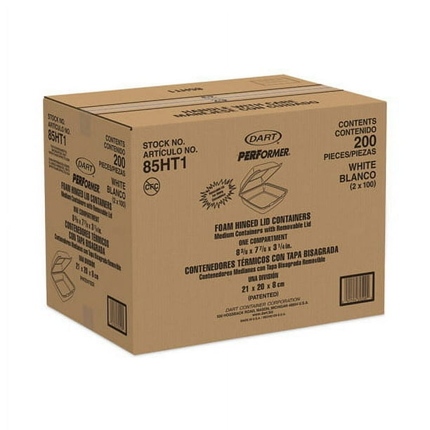 Insulated Foam Hinged Lid Containers, 1-Compartment, 7.9 x 8.4 x 3.3, White, 200/Pack, 2 Packs/Carton Insulated Foam Hinged Lid Containers, 1-Compartment, 7.9 x 8.4 x 3.3, White, 200/Pack, 2 Packs/Carton