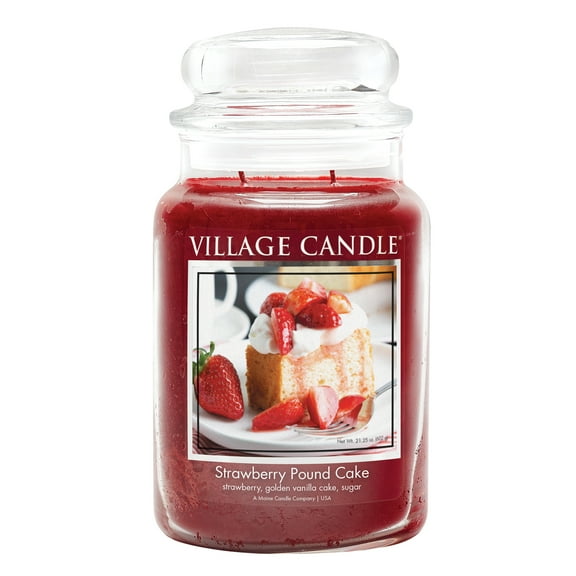 Village Candle Strawberry Pound Cake Scented Candle, Large 21.25 oz Apothecary Jar