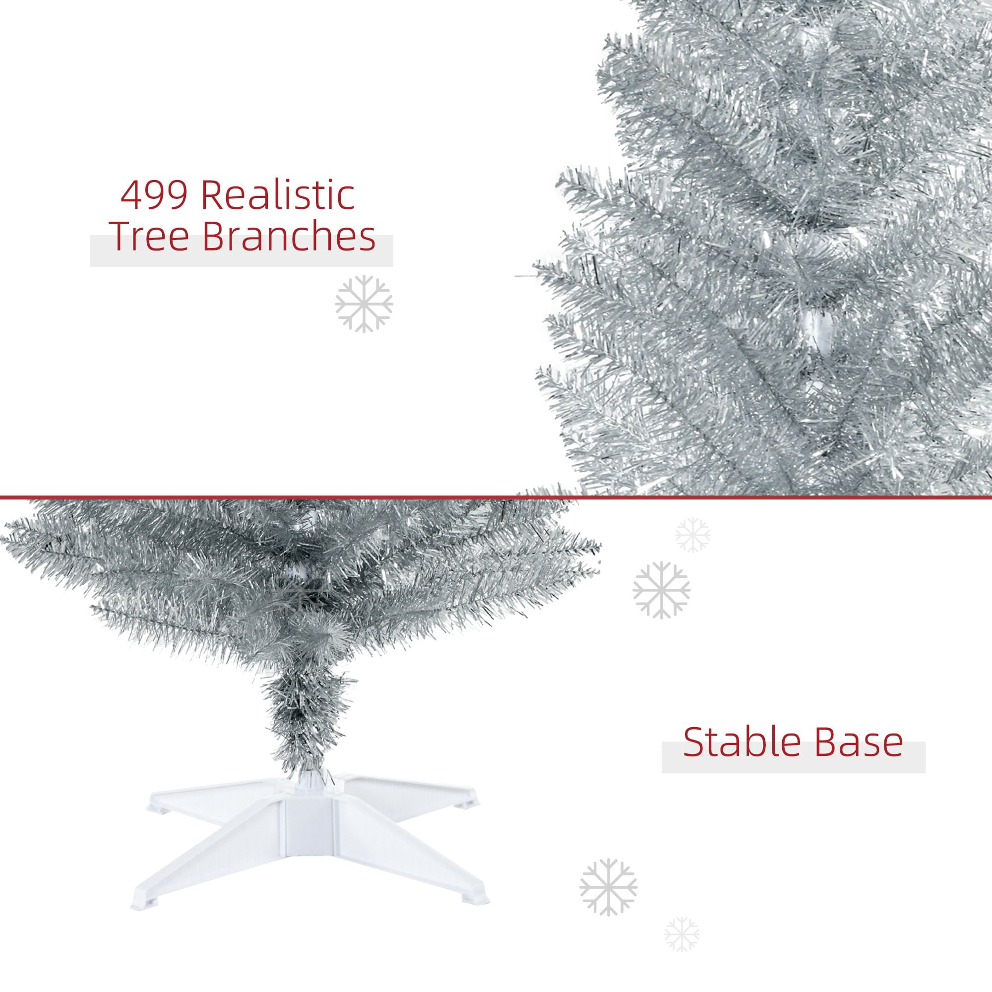 7 ft Pencil Christmas Tree with 499 Branch Tips and Plastic Stand, Slim Unlit Artificial Holiday Tree for Small Rooms and Apartments