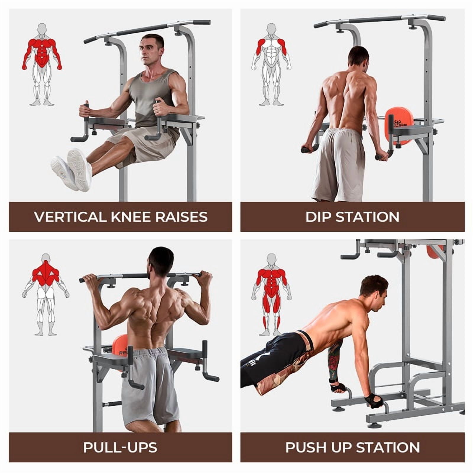 Relife Sports Power Tower Dip Station Pull up Bar Exercise for Home Gym Strength Training 450lb