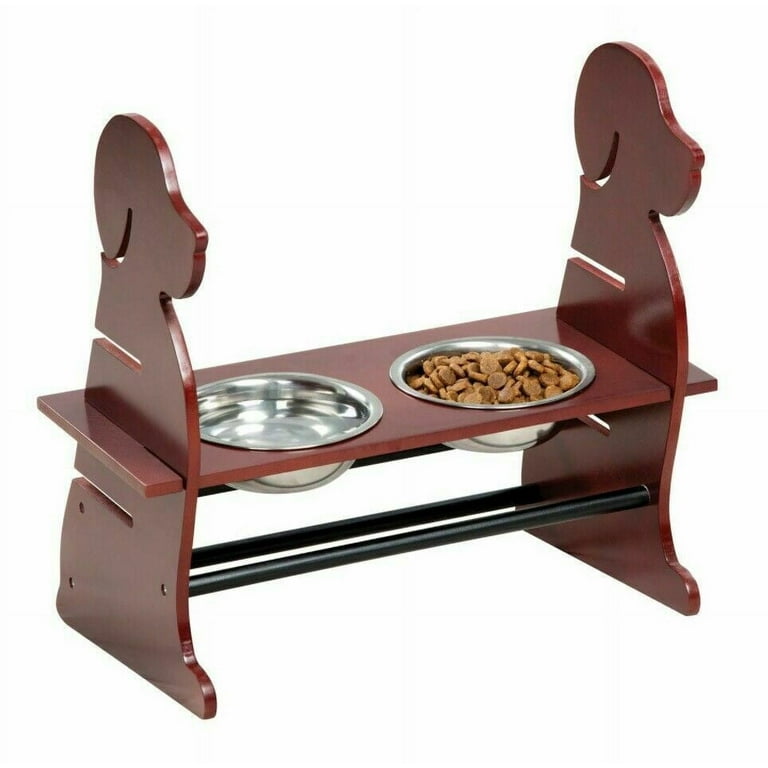 Elevated Dog Bowls, 3 Height Adjustable Raised Dog Bowl Stand with Stainless Steel Bowls Dog Feeder for Medium Small Pets, Brown