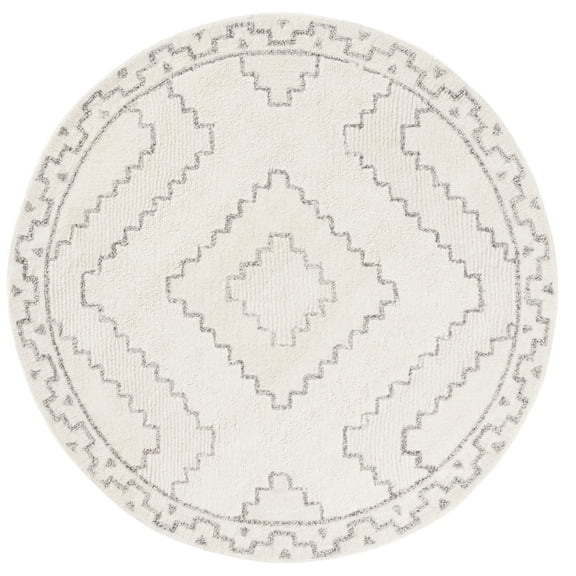 SAFAVIEH Casablanca Lidija Geometric Area Rug, Ivory/Grey, 6' x 6' Round