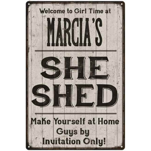 MARCIA'S She Shed Sign Lady Cave Gift 12 x 18 Matte Finish Metal 112180082239