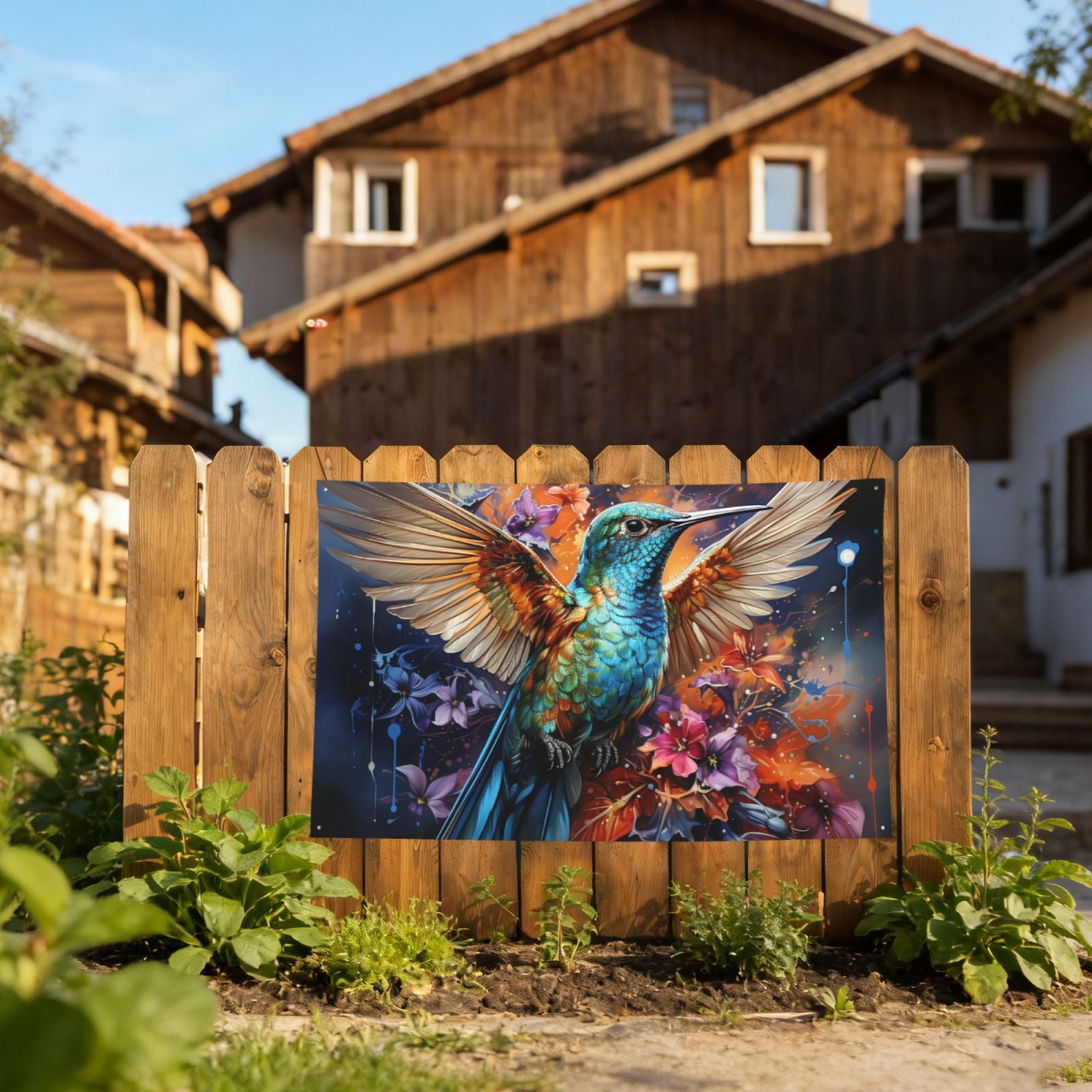 Hummingbird Galaxy Art Four Hole Decorated Banner Flag for Garden Yard Home Decoration Indoor Outdoor 4x6 Ft