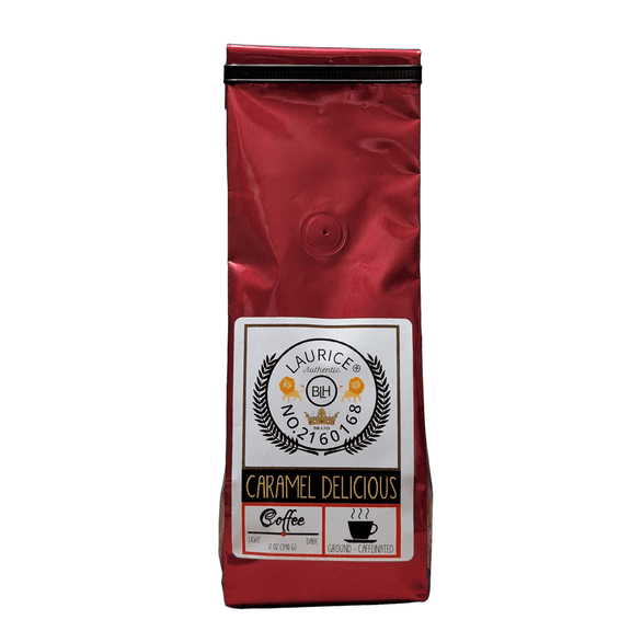 Laurices Caramel Flavored Ground Caffeinated Coffee 12 oz. Bag.