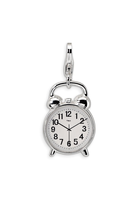 Sterling Silver Amore La Vita Polished 3-D Alarm Clock Charm Pendant with Fancy Lobster Clasp