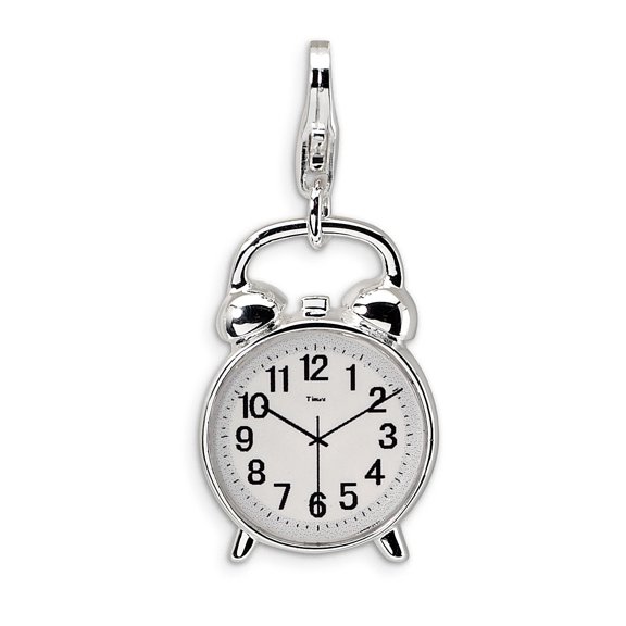 Sterling Silver Amore La Vita Polished 3-D Alarm Clock Charm Pendant with Fancy Lobster Clasp