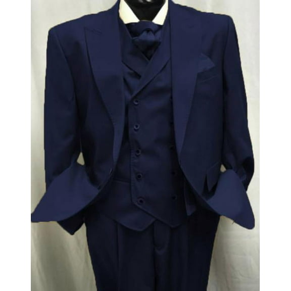 Harvey Style Double Breasted Vest 1920s Great Gatsby Look Wool Single Button Peak Lapel Pleated Pants Navy Blue